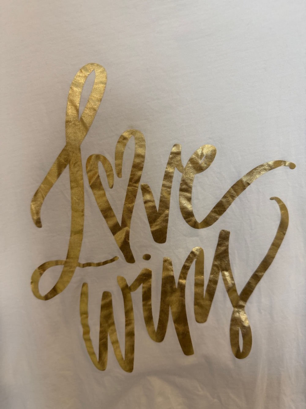 Emily McCarthy cream color Tee with Gold Foil Script “LOVE WINS”. 100% PIMA cot - Picture 5 of 6